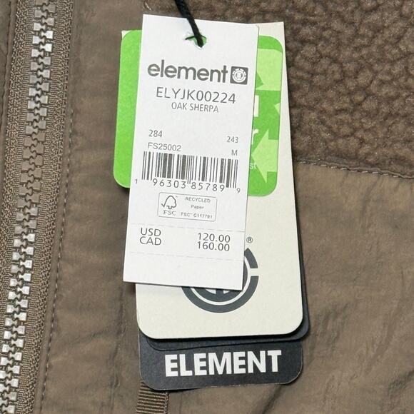 Element Oak Sherpa Sherpa Jacket for Men Size M NWT $120 MSRP ELYJK00224 - Picture 7 of 11